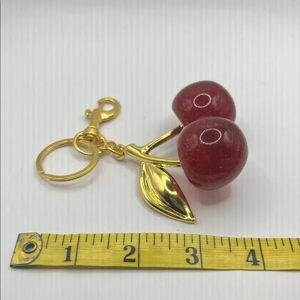 Cherry Sparkle Keychain with Gold Accents